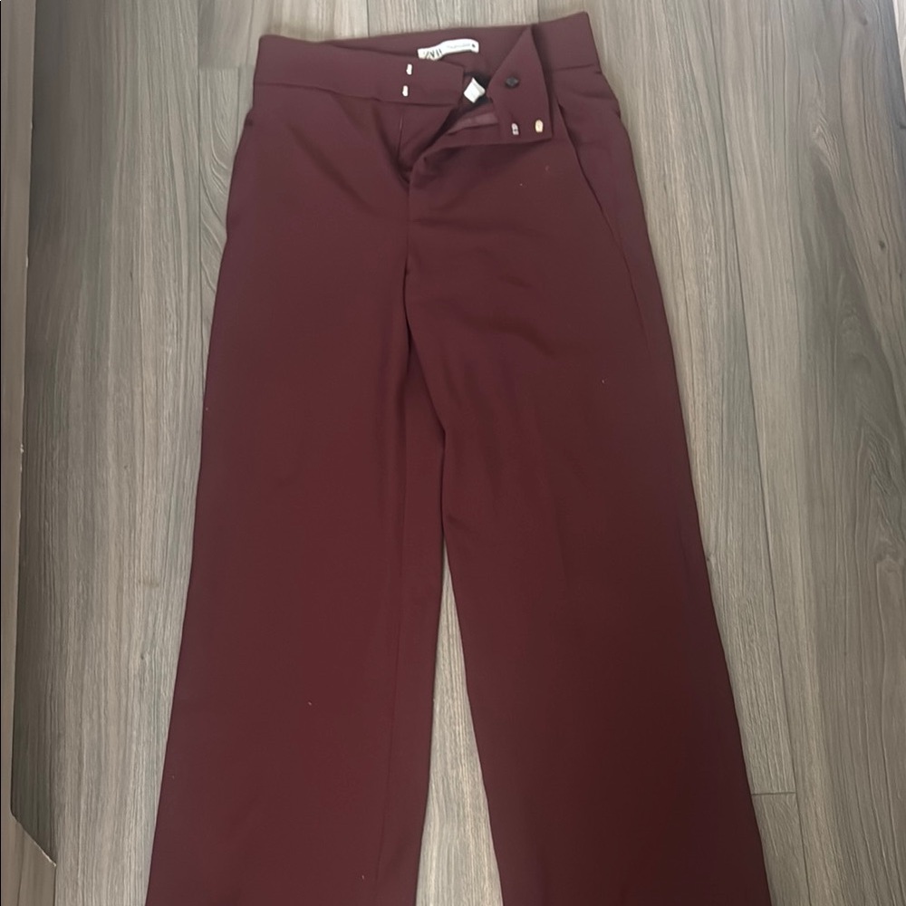 Zara dress pants Burgundy Wide-Leg Trousers